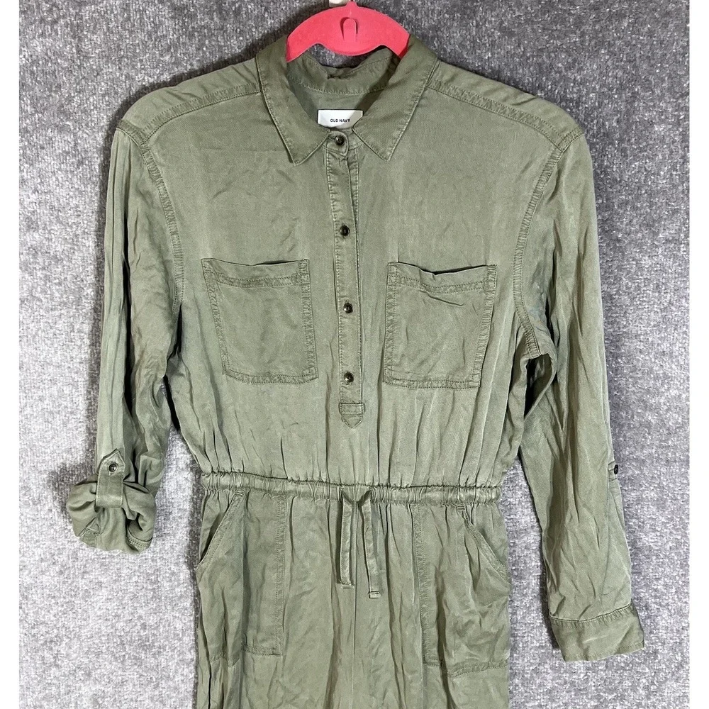 Old Navy Long Sleeve‎ Jogger Leg Utility Jumpsuit Girls Size XL 14 Green Pockets